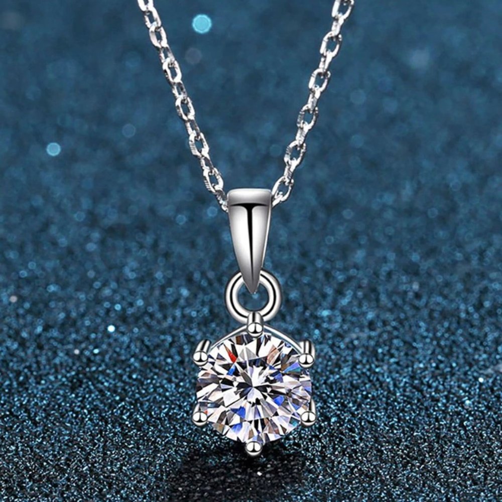 1-Carat Round Moissanite Diamond Pendant Necklace - Sterling Silver - Certified